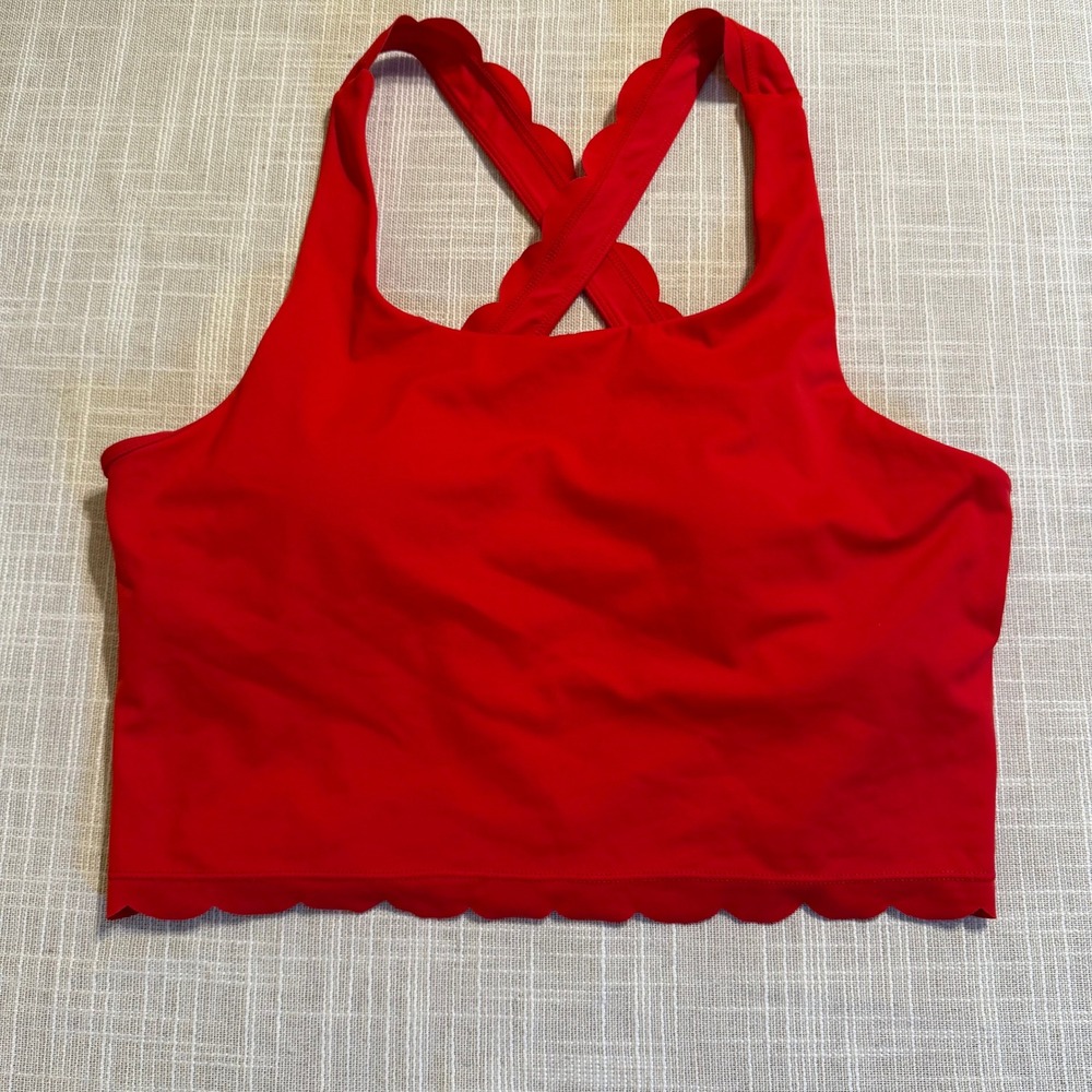 Kiava Red Scalloped Longline Swim Top Womens Large Cross Back L